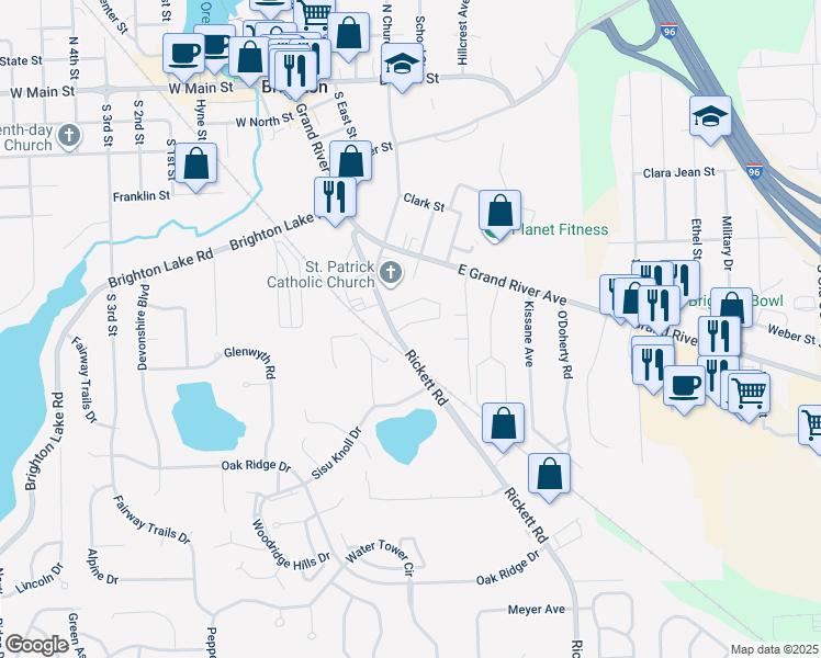 map of restaurants, bars, coffee shops, grocery stores, and more near 817 Rickett Road in Brighton