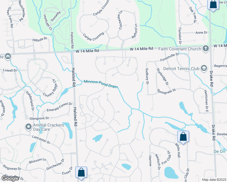 map of restaurants, bars, coffee shops, grocery stores, and more near 30714 Turtle Creek in Farmington Hills