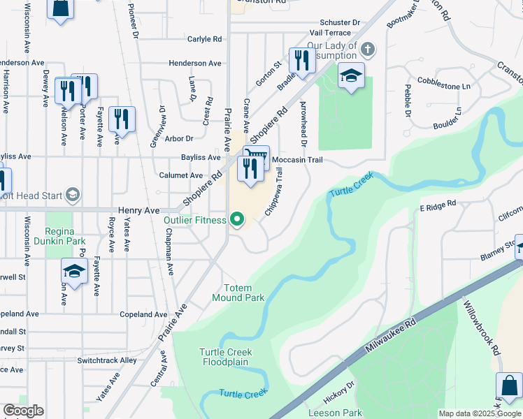 map of restaurants, bars, coffee shops, grocery stores, and more near 1810 Chippewa Trail in Beloit