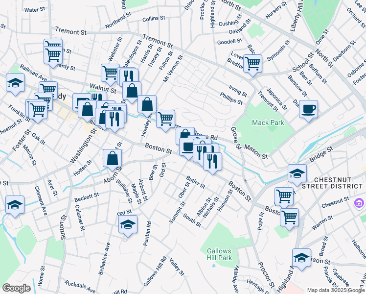 map of restaurants, bars, coffee shops, grocery stores, and more near 77 Beaver Street in Salem