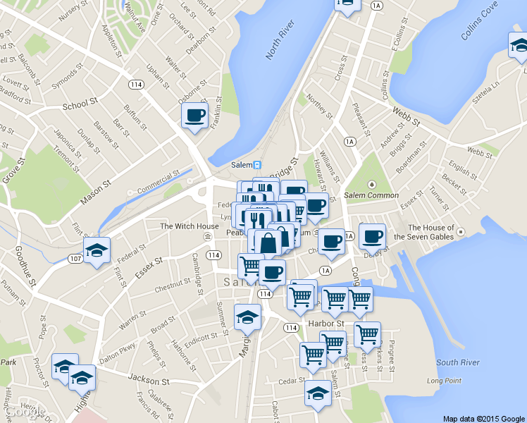 map of restaurants, bars, coffee shops, grocery stores, and more near in Salem