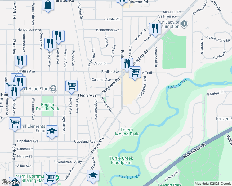 map of restaurants, bars, coffee shops, grocery stores, and more near 1828 Congress Avenue in Beloit