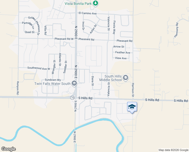 map of restaurants, bars, coffee shops, grocery stores, and more near 1533 Dana Street in Twin Falls
