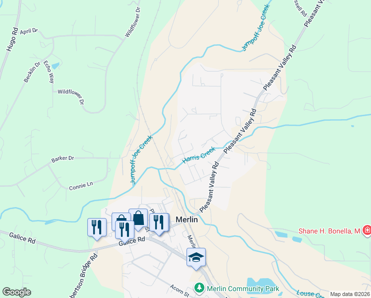 map of restaurants, bars, coffee shops, grocery stores, and more near 391 Tavis Drive in Merlin