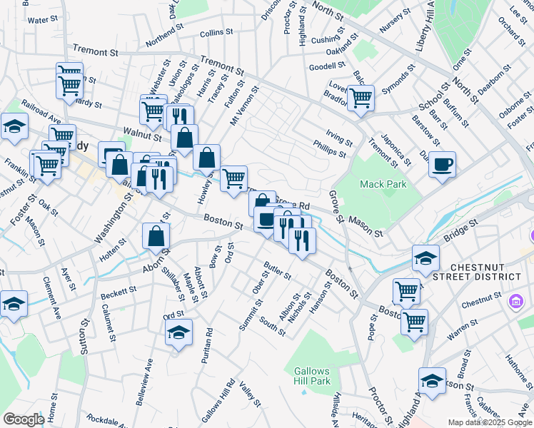 map of restaurants, bars, coffee shops, grocery stores, and more near 5 Harmony Grove Road in Salem