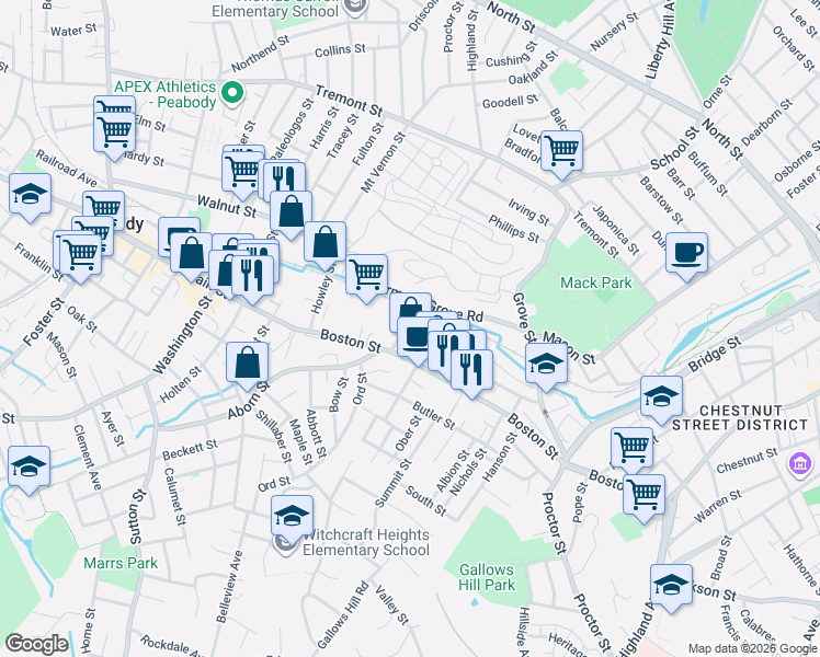 map of restaurants, bars, coffee shops, grocery stores, and more near 5 Harmony Grove Road in Salem