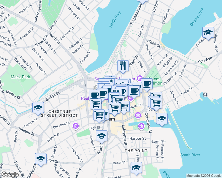 map of restaurants, bars, coffee shops, grocery stores, and more near in Salem