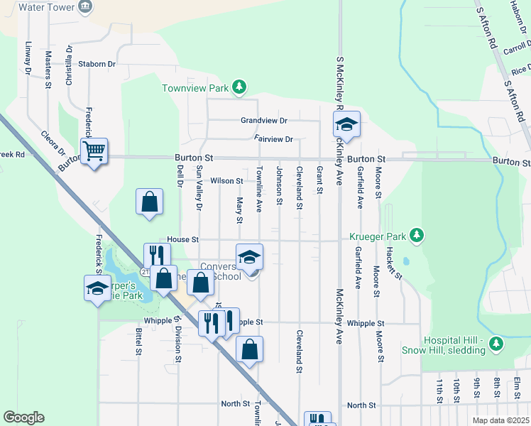 map of restaurants, bars, coffee shops, grocery stores, and more near 1757 Townline Avenue in Beloit