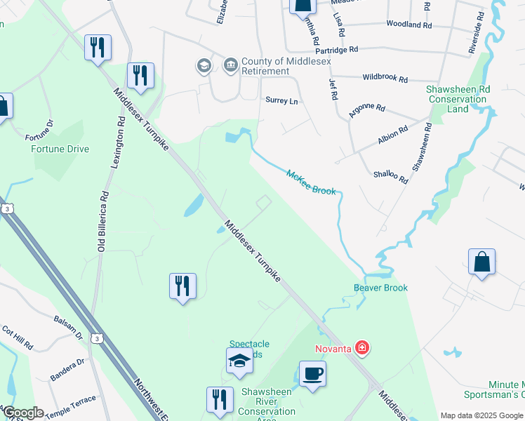 map of restaurants, bars, coffee shops, grocery stores, and more near 400 Albion Road in Bedford