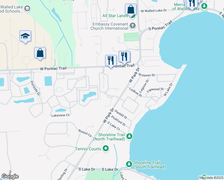 map of restaurants, bars, coffee shops, grocery stores, and more near 45231 Wilshire Court in Novi