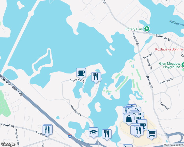 map of restaurants, bars, coffee shops, grocery stores, and more near 301 Edgewater Place in Wakefield