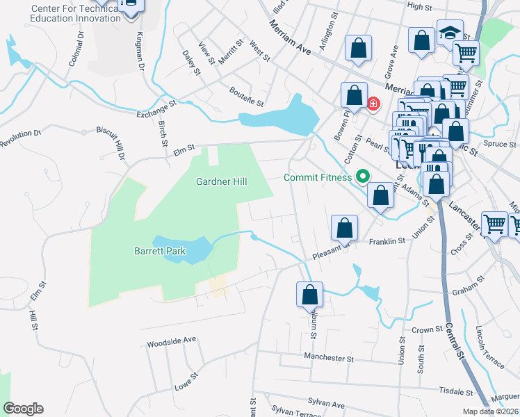 map of restaurants, bars, coffee shops, grocery stores, and more near 60 Newton Street in Leominster