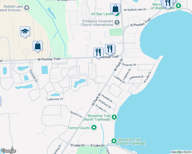 map of restaurants, bars, coffee shops, grocery stores, and more near 45231 Wilshire Court in Novi