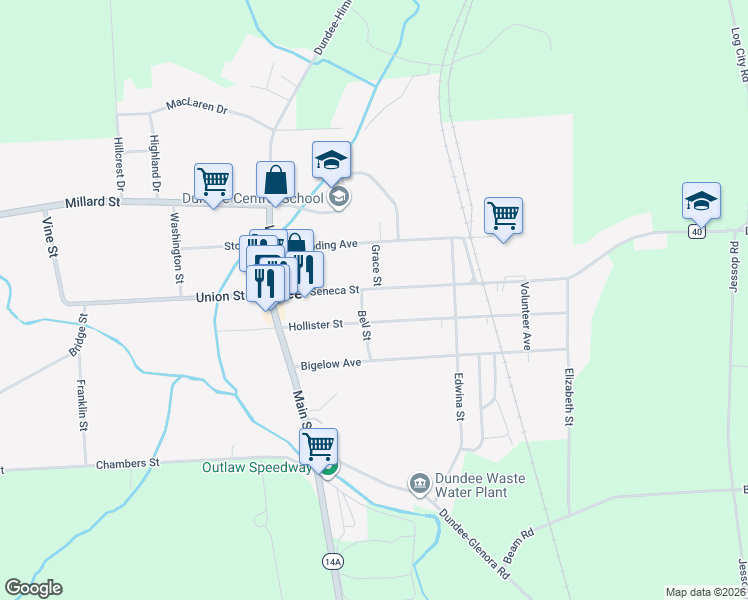 map of restaurants, bars, coffee shops, grocery stores, and more near 37 Seneca Street in Dundee