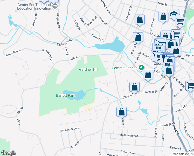 map of restaurants, bars, coffee shops, grocery stores, and more near 60 Newton Street in Leominster