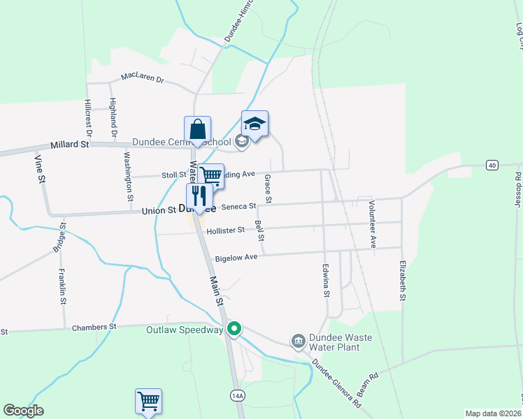 map of restaurants, bars, coffee shops, grocery stores, and more near 37 Seneca Street in Dundee