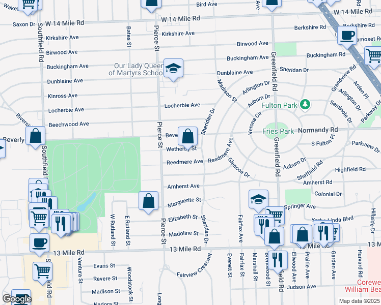 map of restaurants, bars, coffee shops, grocery stores, and more near 16137 Wetherby Street in Beverly Hills