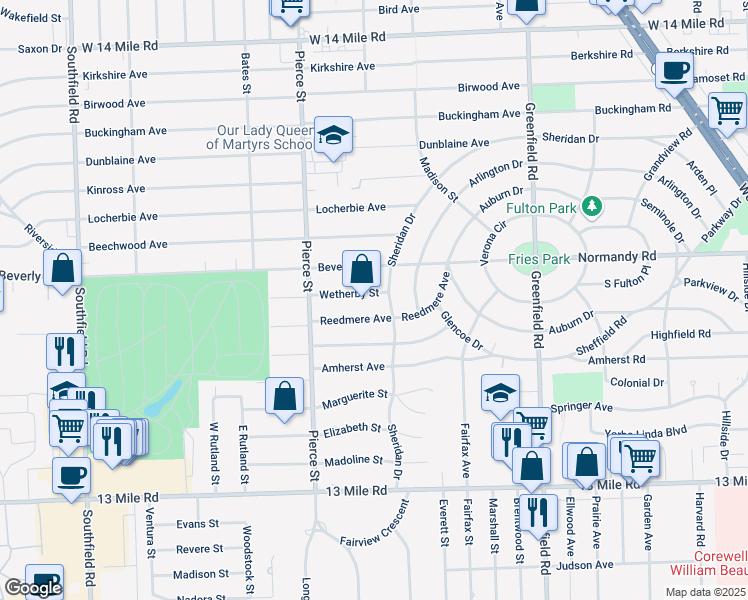 map of restaurants, bars, coffee shops, grocery stores, and more near 16137 Wetherby Street in Beverly Hills
