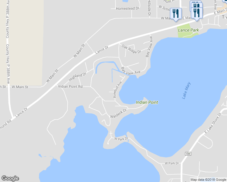 map of restaurants, bars, coffee shops, grocery stores, and more near 602 Valerie Lane in Twin Lakes
