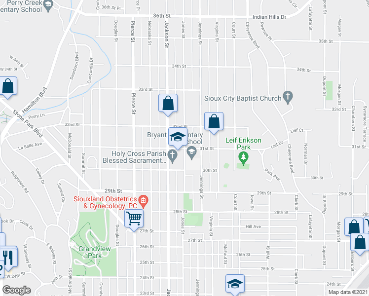 map of restaurants, bars, coffee shops, grocery stores, and more near 799 31st Street in Sioux City