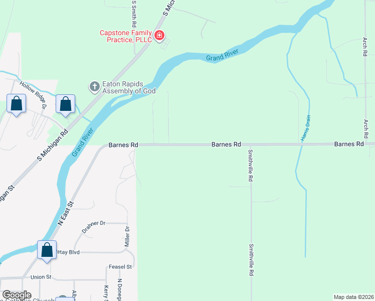 map of restaurants, bars, coffee shops, grocery stores, and more near 10210 Barnes Road in Eaton Rapids