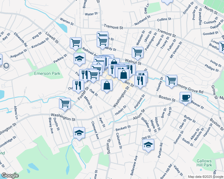 map of restaurants, bars, coffee shops, grocery stores, and more near 6 Elliott Place in Peabody