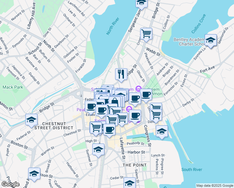 map of restaurants, bars, coffee shops, grocery stores, and more near in Salem