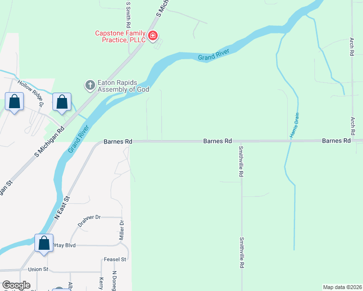 map of restaurants, bars, coffee shops, grocery stores, and more near 10210 Barnes Road in Eaton Rapids