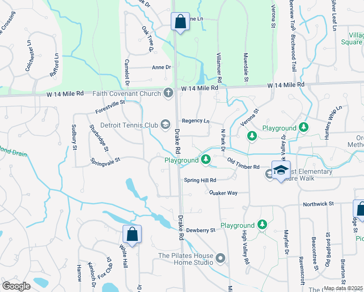 map of restaurants, bars, coffee shops, grocery stores, and more near 31000 Drake Road in Farmington Hills