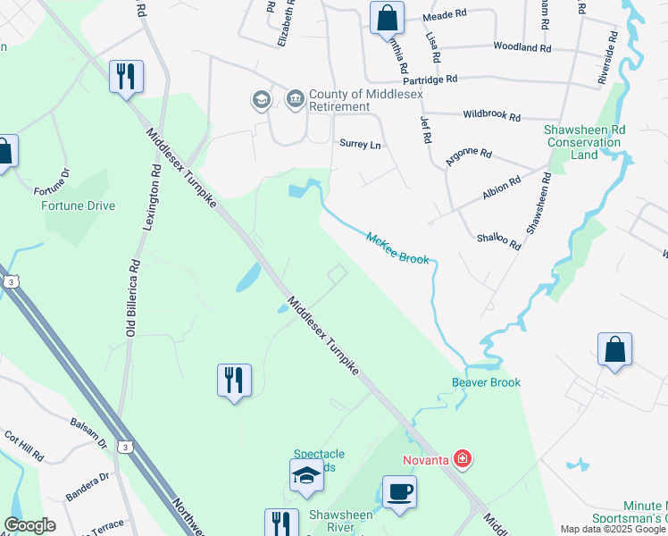 map of restaurants, bars, coffee shops, grocery stores, and more near 400 Albion Road in Bedford