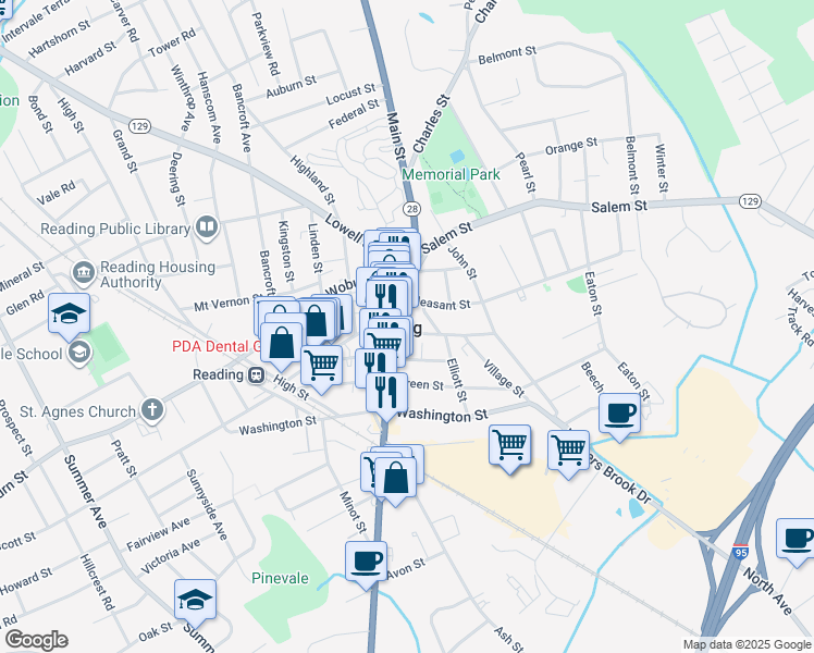 map of restaurants, bars, coffee shops, grocery stores, and more near in Reading
