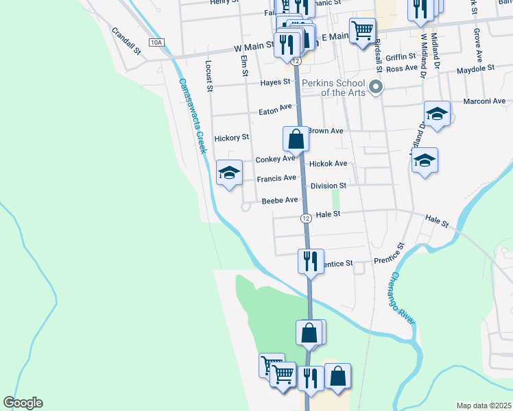 map of restaurants, bars, coffee shops, grocery stores, and more near 29 Beebe Ave in Norwich