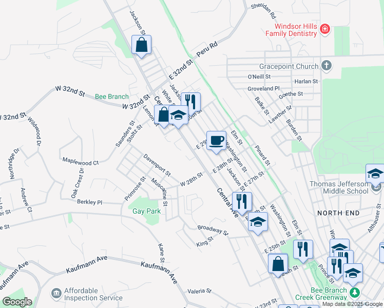 map of restaurants, bars, coffee shops, grocery stores, and more near 2887 Central Avenue in Dubuque
