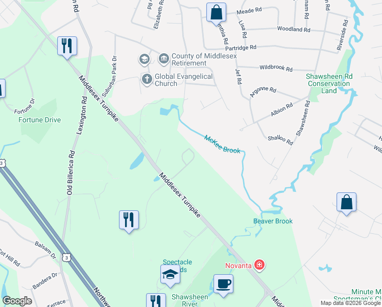 map of restaurants, bars, coffee shops, grocery stores, and more near 402 Albion Road in Billerica