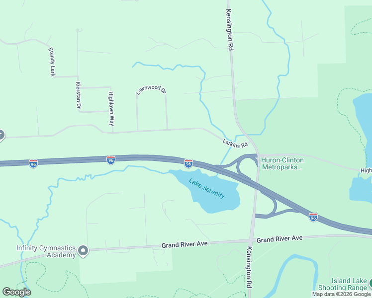 map of restaurants, bars, coffee shops, grocery stores, and more near Interstate 96 in Brighton