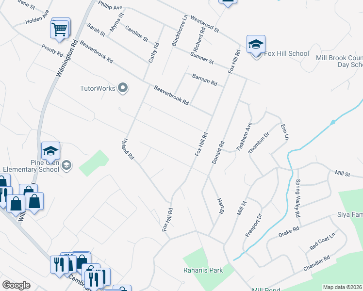 map of restaurants, bars, coffee shops, grocery stores, and more near 25 Rocky Hill Road in Burlington