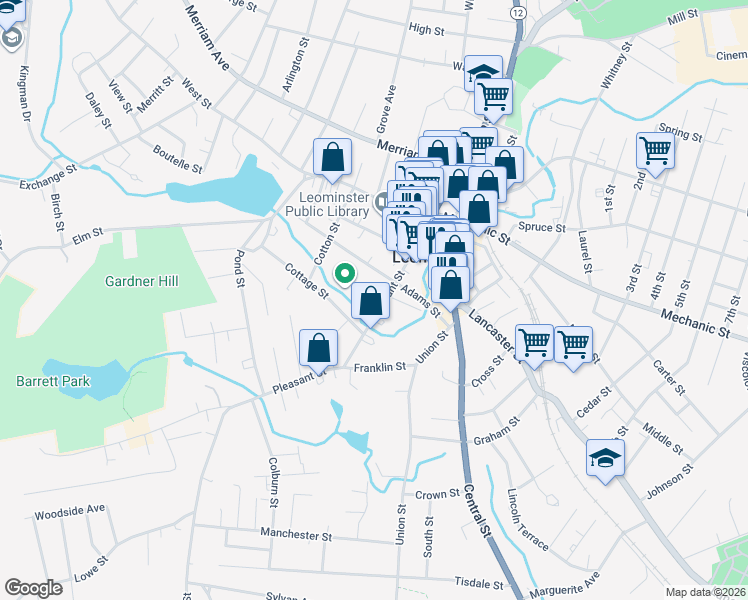 map of restaurants, bars, coffee shops, grocery stores, and more near in Leominster