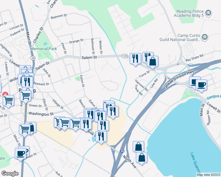 map of restaurants, bars, coffee shops, grocery stores, and more near 10 Carnation Circle in Reading