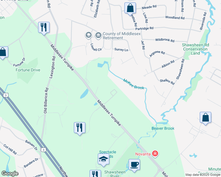 map of restaurants, bars, coffee shops, grocery stores, and more near 400 Albion Road in Bedford
