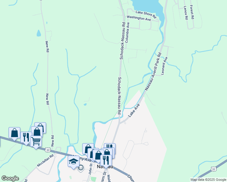 map of restaurants, bars, coffee shops, grocery stores, and more near 43 County Road 7 in Nassau