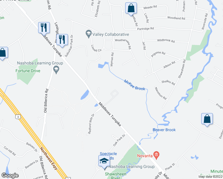 map of restaurants, bars, coffee shops, grocery stores, and more near 400 Albion Road in Bedford