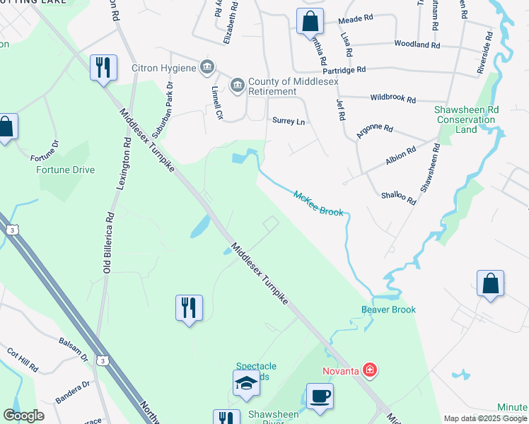 map of restaurants, bars, coffee shops, grocery stores, and more near 400 Albion Road in Bedford