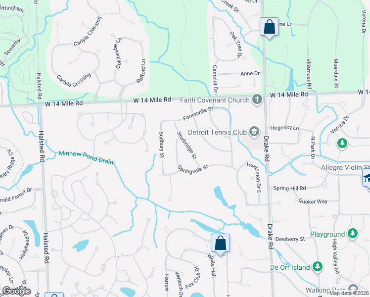 map of restaurants, bars, coffee shops, grocery stores, and more near 30995 Sturbridge Street in Farmington Hills