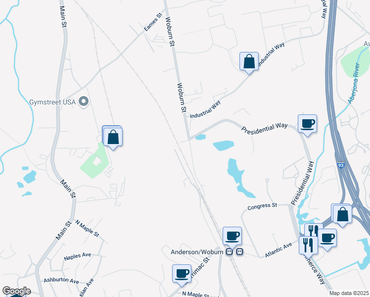 map of restaurants, bars, coffee shops, grocery stores, and more near 324 New Boston Street in Woburn