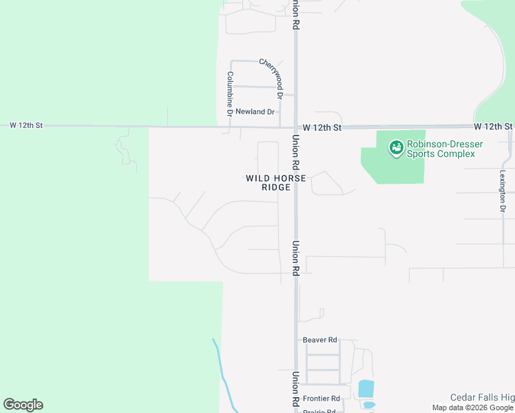 map of restaurants, bars, coffee shops, grocery stores, and more near Blair Ridge in Cedar Falls