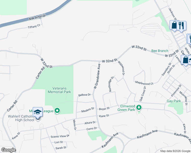 map of restaurants, bars, coffee shops, grocery stores, and more near 2877 North Grandview Avenue in Dubuque