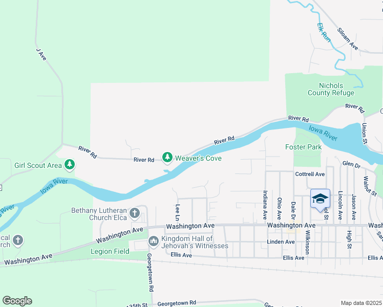 map of restaurants, bars, coffee shops, grocery stores, and more near 2434 River Road in Iowa Falls