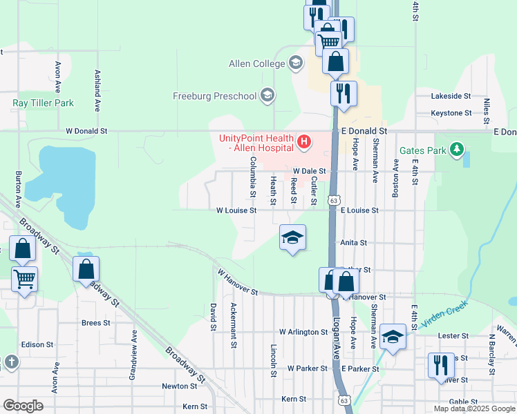 map of restaurants, bars, coffee shops, grocery stores, and more near 1551 Columbia Street in Waterloo