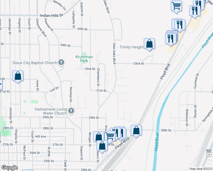 map of restaurants, bars, coffee shops, grocery stores, and more near 1900-1998 31st St in Sioux City