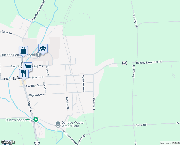 map of restaurants, bars, coffee shops, grocery stores, and more near 94 Seneca Street in Dundee
